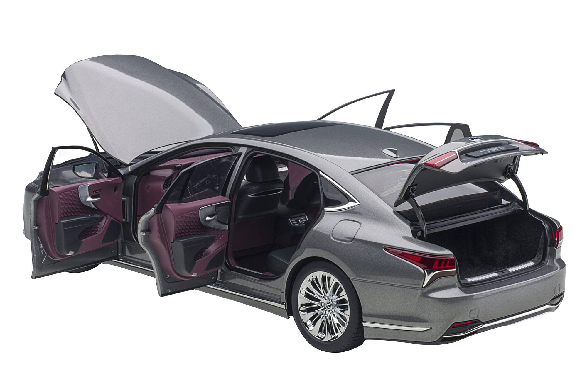Alt View 1. Autoart - Lexus LS500h Manganese Luster Gray Metallic with Crimson and Black Interior 1/18 Model Car by Autoart.