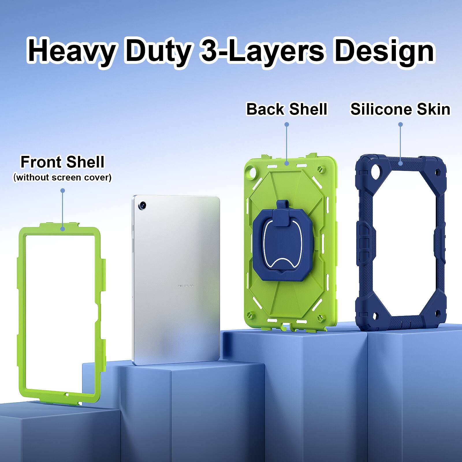 Heavy Duty 3-Layers Design  
Back Shell Silicone Skin Front Shell (without screen cover)