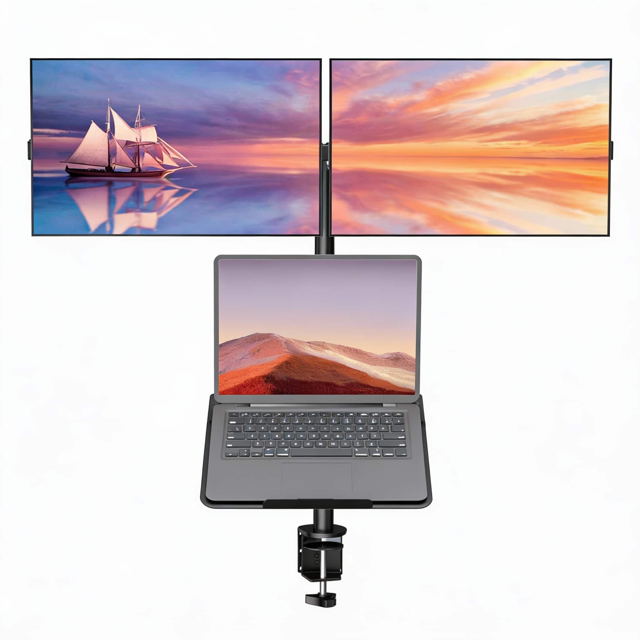 Frangdom - Laptop Monitor Stand Adjustable Tray - Black Triple Arms Adjustable Monitor Arm