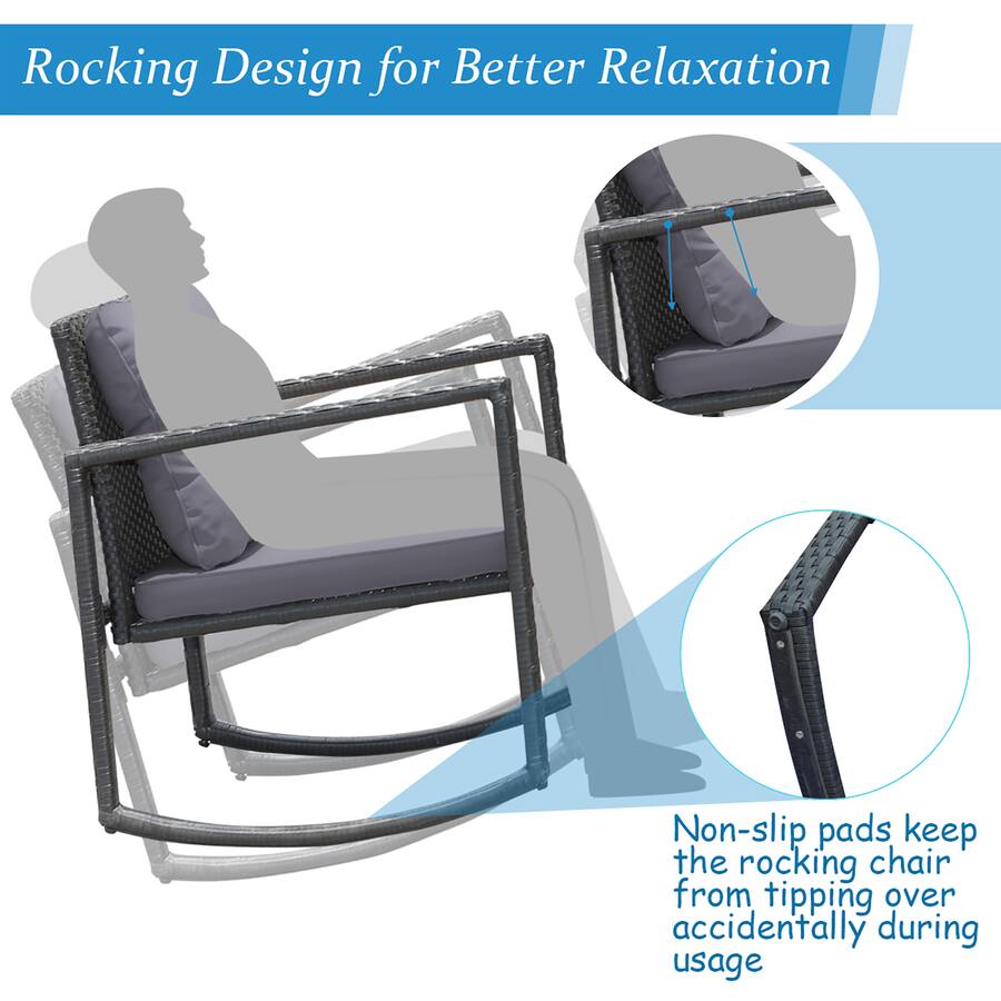 Slipping From Rocking Chair Costway 3PCS Patio Rattan Furniture Set Rocking Chairs Cushioned Sofa ...