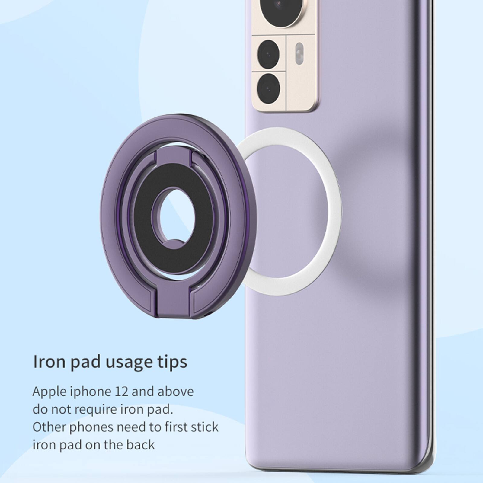 Iron pad usage tips

Apple iphone 12 and above do not require iron pad. Other phones need to first stick iron pad on the back