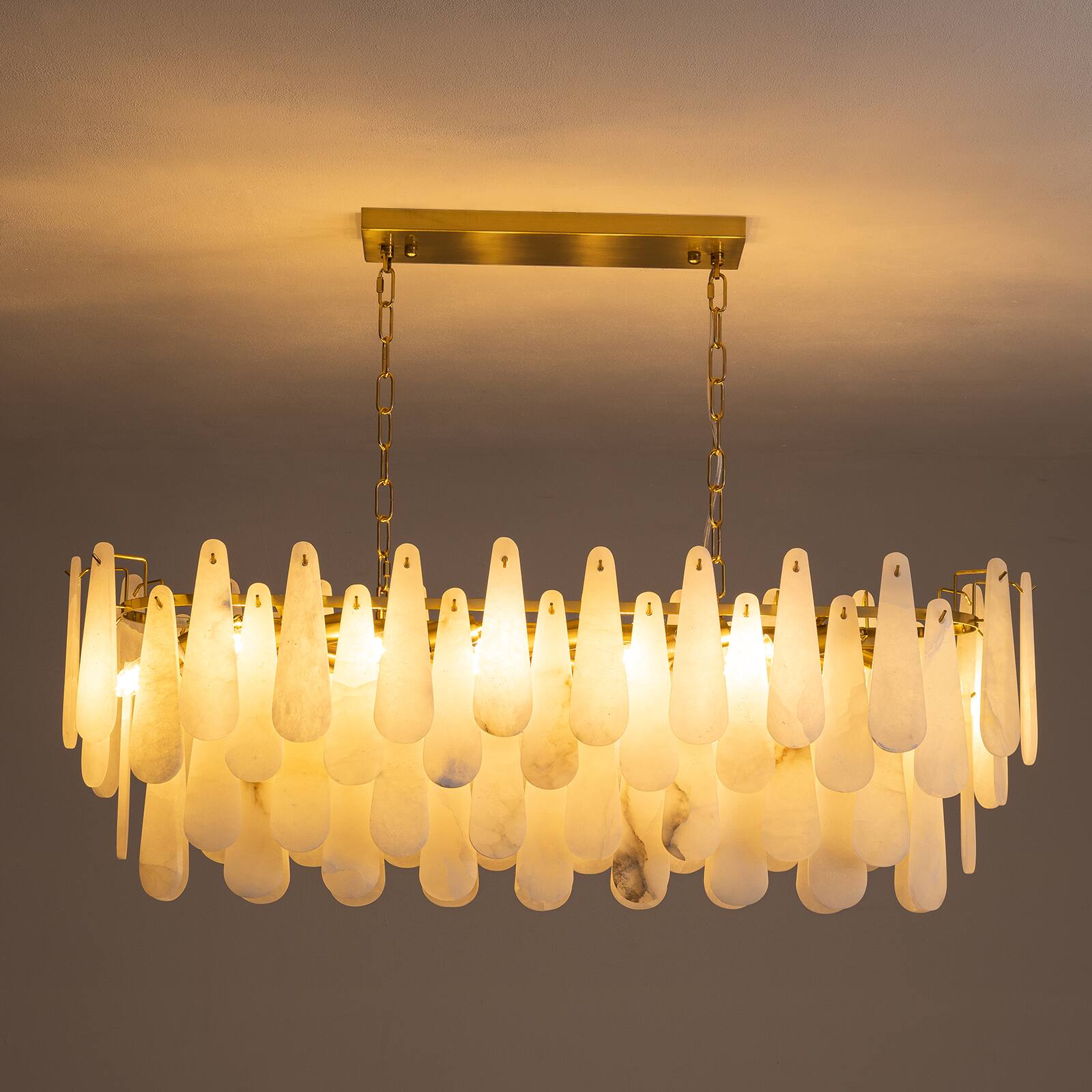 Alt View 9. Siljoy - 40-in Brass Rectangular Alabaster Chandelier 10 E12 Lights Adjustable Chain for Kitchen Island Dining Room - Brass.