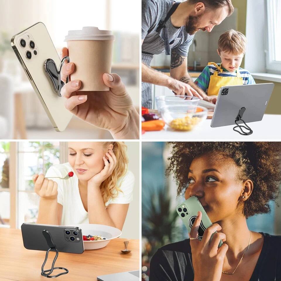 Alt View 3. Home Collection - Magnetic Finger Grip Ring Phone Holder Stand, 3 In 1, 360 Degree - Black.