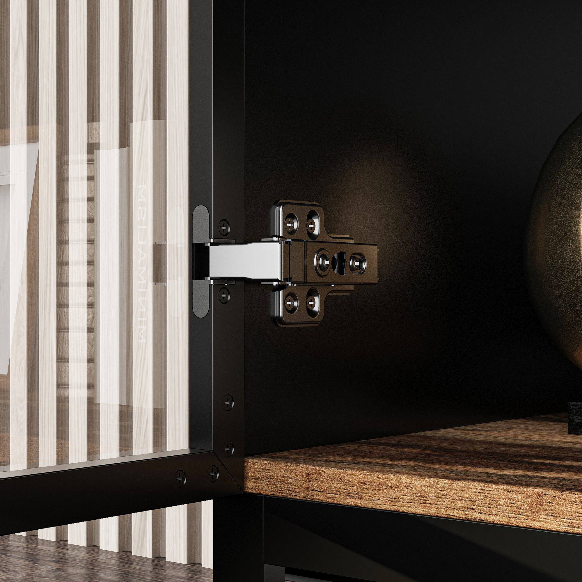 Alt View 5. Famapy - LED Lighted Display Cabinet – Glass & Wood Showcase for Collectibles, Figurines, Books, Home Decor - Black & Brown.