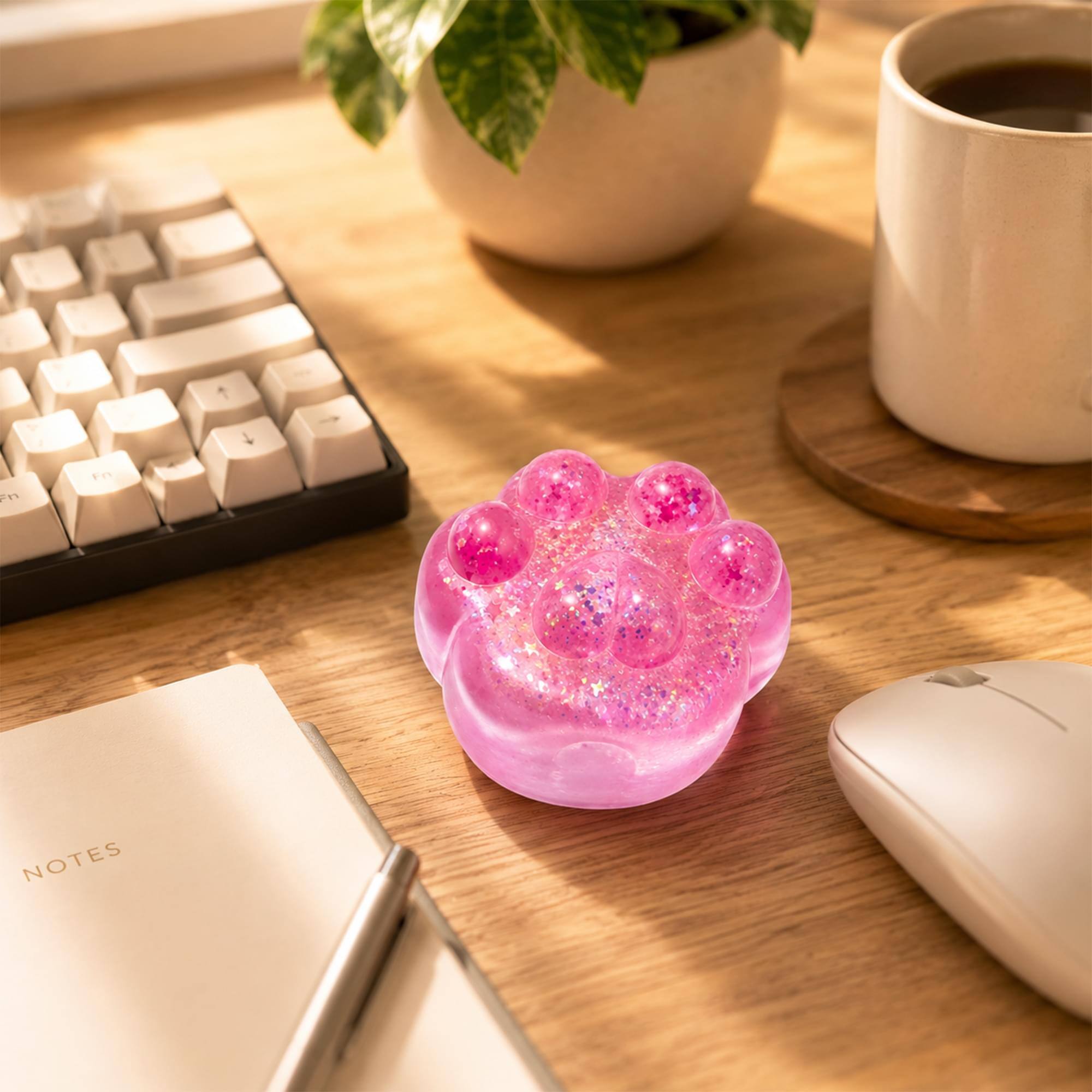 Alt View 2. Puka Creations - Glitter Cat Paw 3-Inch Squishy Stress Reliever | Pink - Pink.
