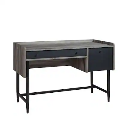 Front. Spaco - Space Saving Desk, Smart Shelves, Full Drawer, Slim Brown Office - Gray.