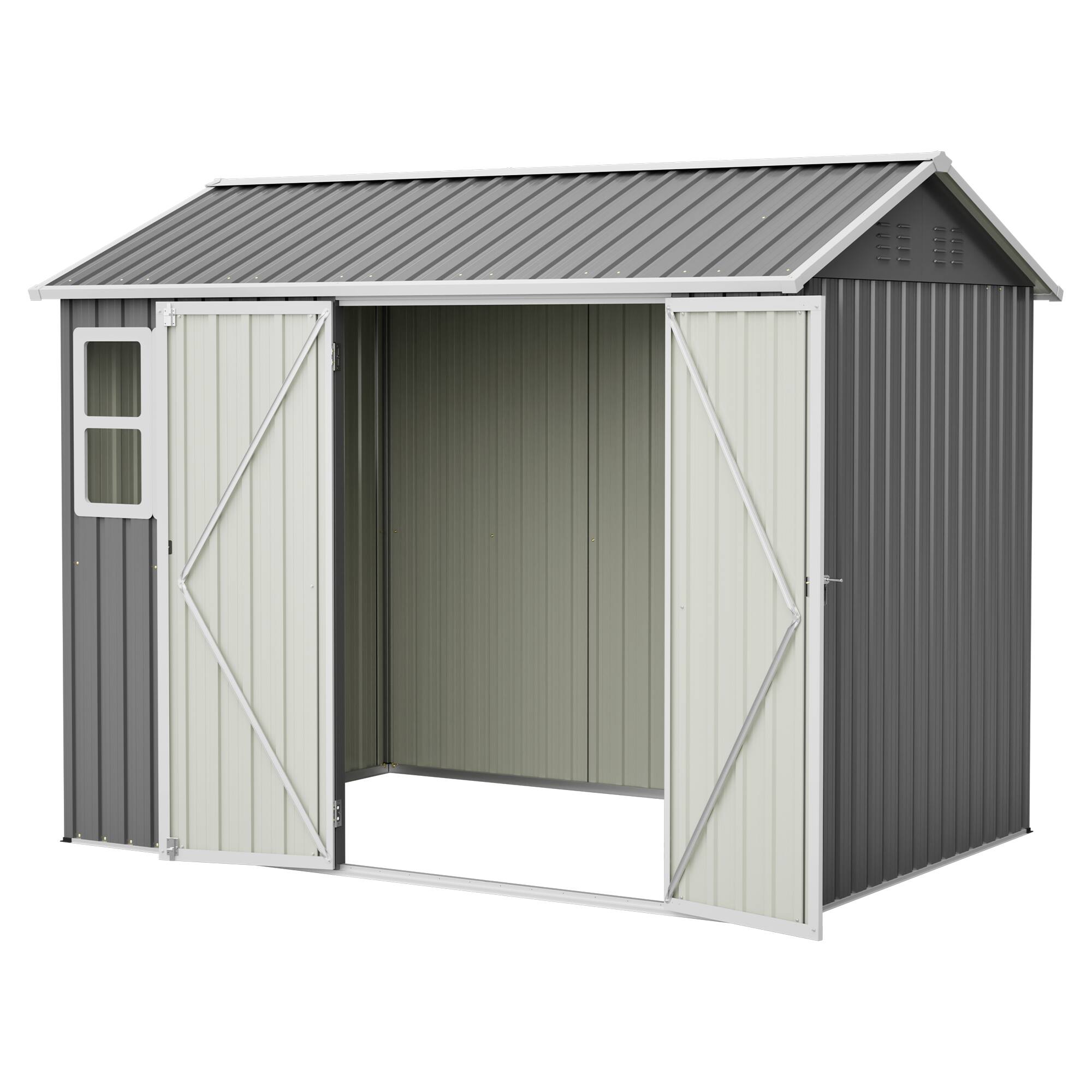 Alt View 7. Loheer - Loheer 8x6 Steel Storage Shed Heavy Duty Outdoor Tool Shed with Window Lockable Doors Dark Gray.