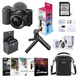 Bundle - Sony - ZV-E10 Mirrorless Camera with 16-50mm Lens,, Vlogger Accessory Kit, Shoulder Bag, Screen Protector, 40.5mm