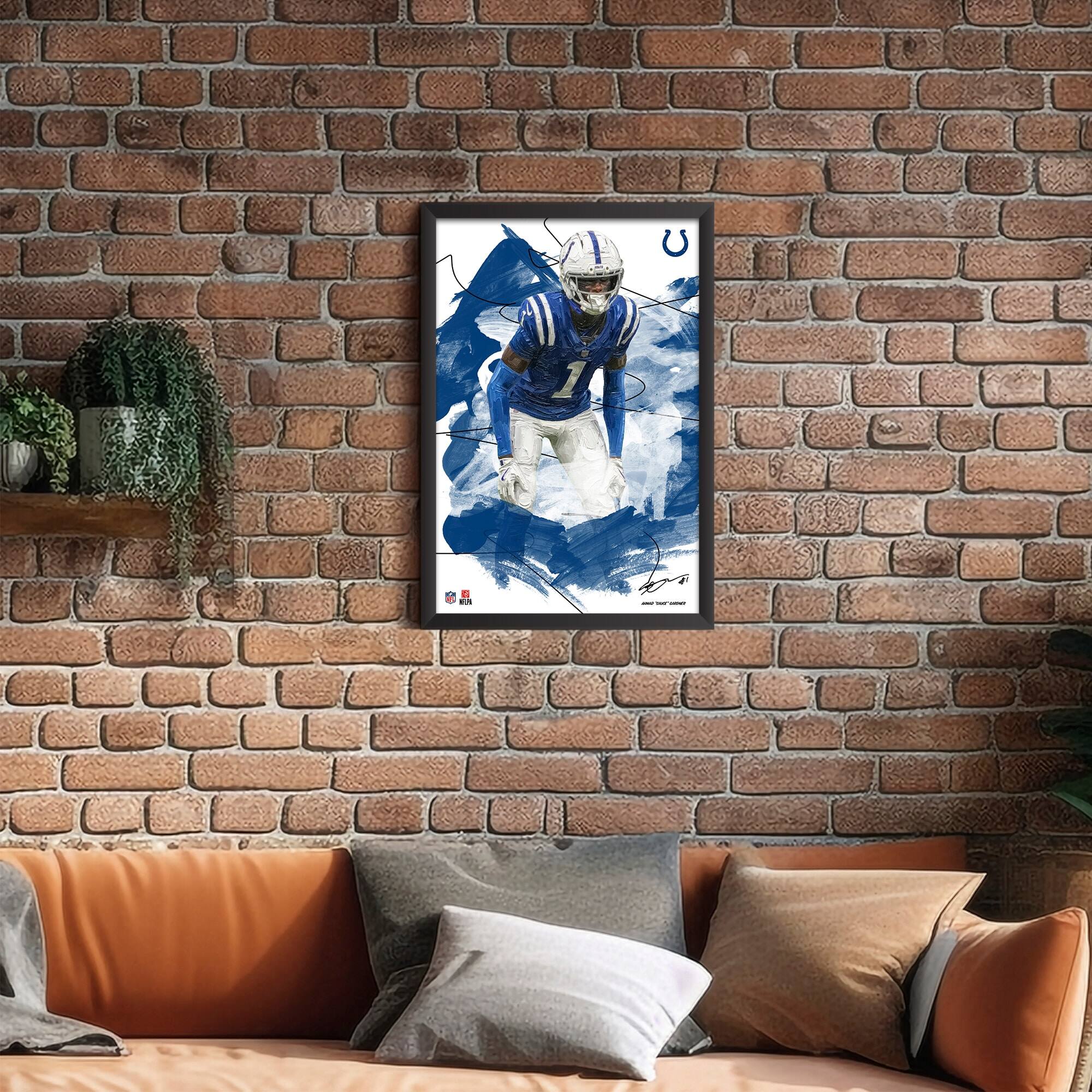 Alt View 1. Sporticulture - Ahmad Gardner Indianapolis Colts 14" x 20" Brush Stroke Player Framed Art Print - Multicolor.