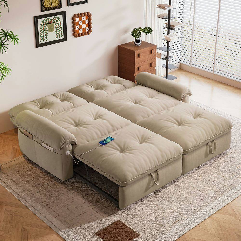 Alt View 10. Kadyn - 2-in-1 Convertible Sofa Bed, Velvet Loveseat Guest Bed with 600lb Capacity - Brown - Brown.