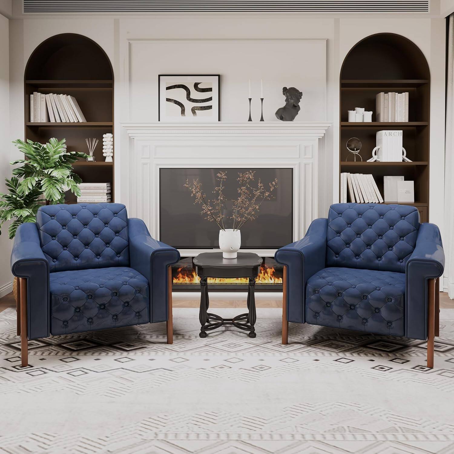 Alt View 3. Tiramisubest - Cozy Accent Chair,PU Leather Modern Living Room Chairs,Mid-Century Office Reading Chair,Single Sofa (Dark Blue) - Dark Blue.