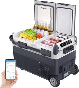 Acekool - 40L Compressor Electric Cooler 12V Portable Fridge for Car Bluetooth Control Fast Cooling with Dual Zone and Wheels - Black