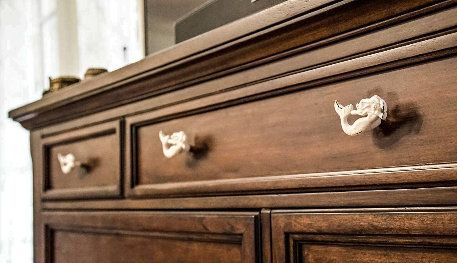 Alt View 5. Zeckos - Set of 6 White Painted Cast Iron Mermaid Drawer Pull Rustic Furniture Decor Knob - White.