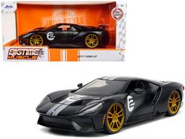 2017 Ford GT #2 Matt Black with Silver Stripes and Gold Wheels "Bigtime Muscle" Series 1/24 Diecast Model Car by Jada - Matt Black, Silver