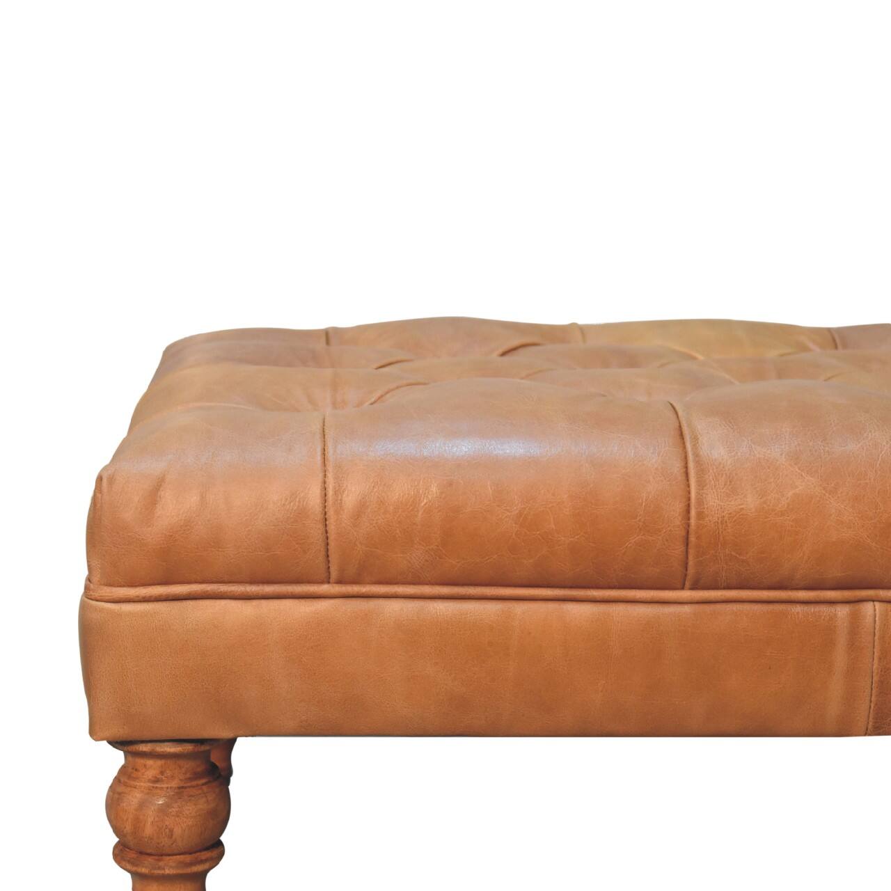Alt View 1. Artisan Furniture - Artisan Furniture Solid Wood Buffalo Tan Leather Ottoman with Castor Legs, Upholstered, Brown - Brown.