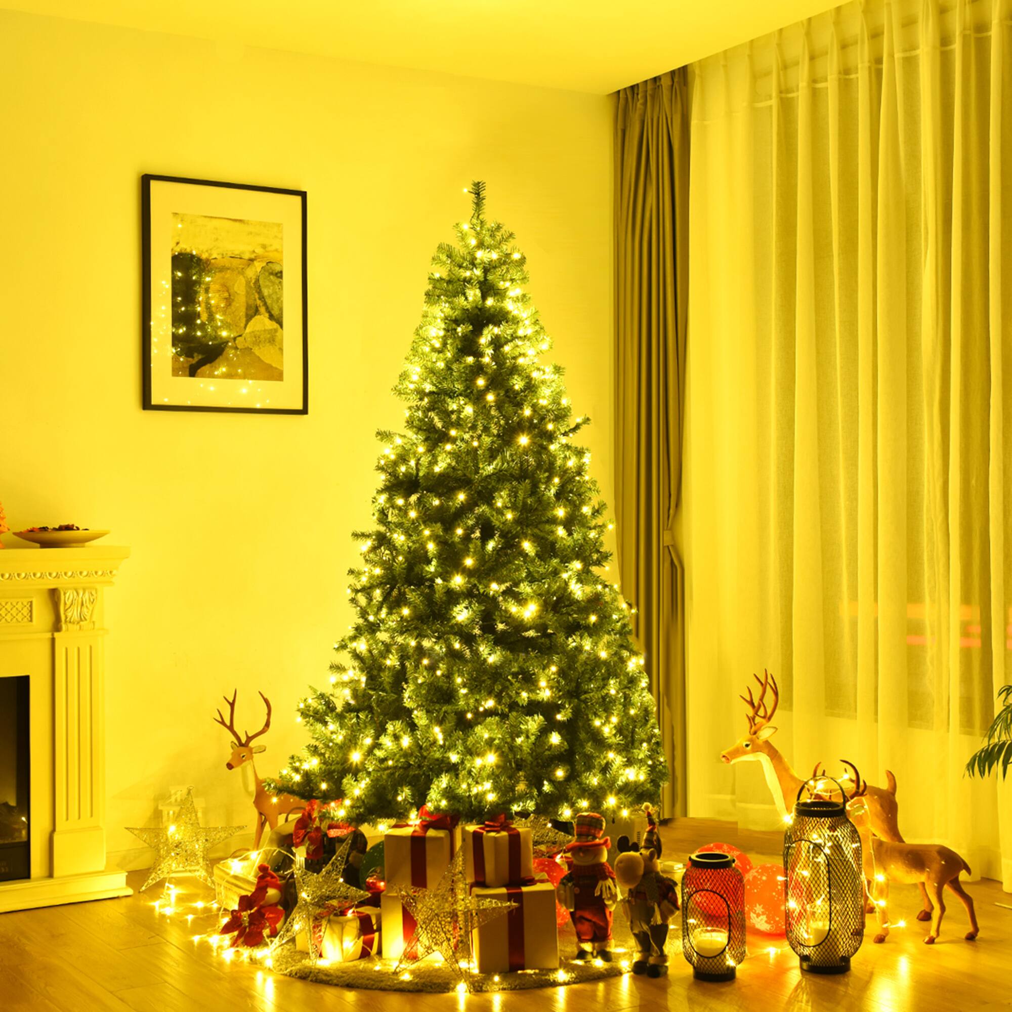 Alt View 3. Gymax - Gymax 7FT Pre-Lit Christmas Tree Hinged Artificial Tree w/ Colorful LED Lights - Green.