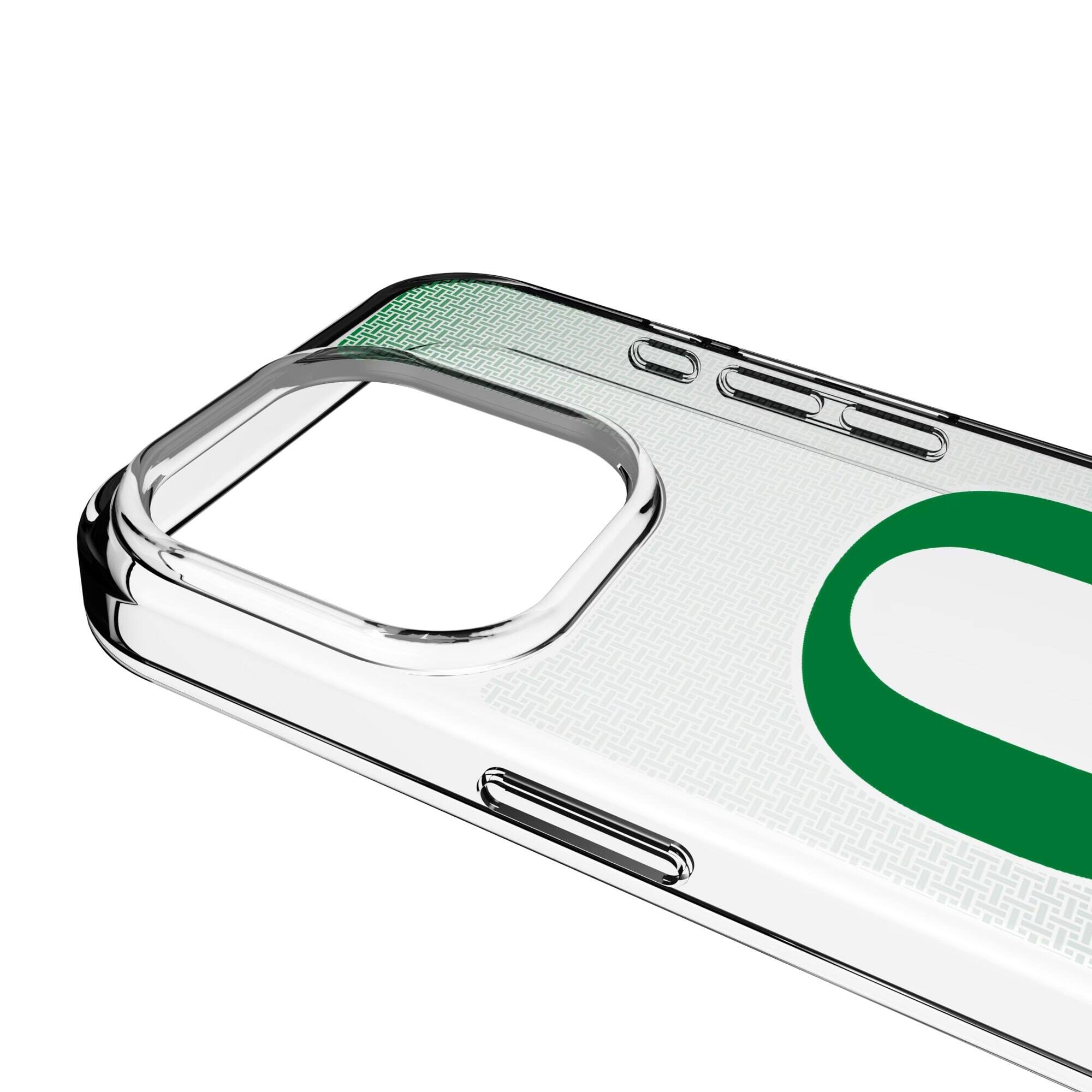 Alt View 2. Keyscaper - Oregon Ducks Linen Logo iPhone Clear Case - 13 mini - Multicolor.