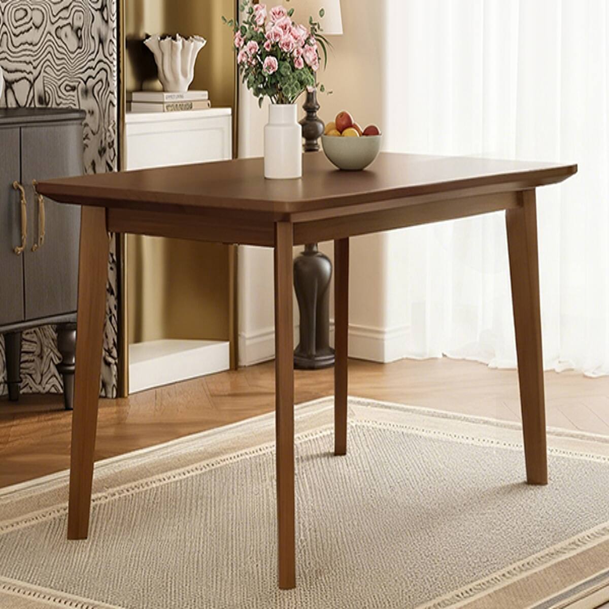 Alt View 8. Loheer - Loheer Walnut Farmhouse Dining Table, 47 Inch Rectangular Table for Four - Walnut.