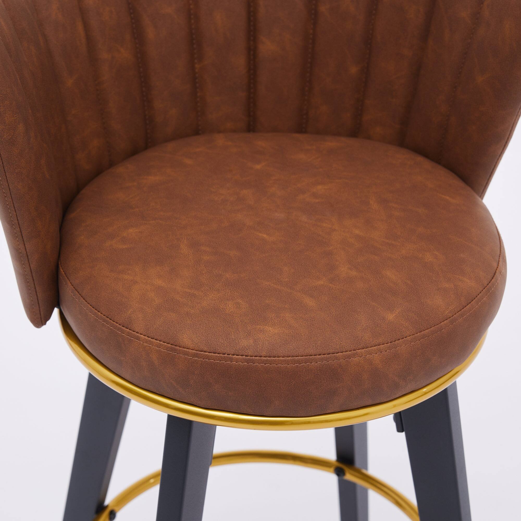 Alt View 4. GOODSILO - Modern Swivel Counter Height Bar Stools Set of 2 with Upholstered Backs and Metal Legs - Brown.