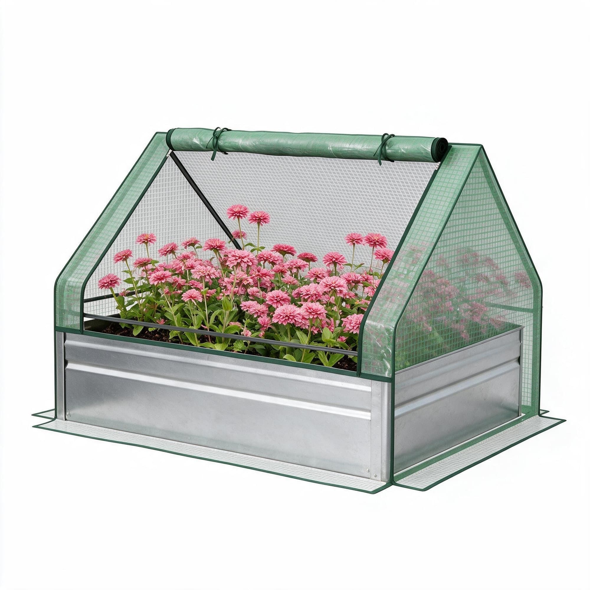 RYHNUYNE - Raised Garden Bed with Mini Greenhouse, Galvanized Steel Planter Box with Cover for Herbs and Vegetables, Outdoor - Green