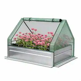 RYHNUYNE - Raised Garden Bed with Mini Greenhouse, Galvanized Steel Planter Box with Cover for Herbs and Vegetables, Outdoor - Green