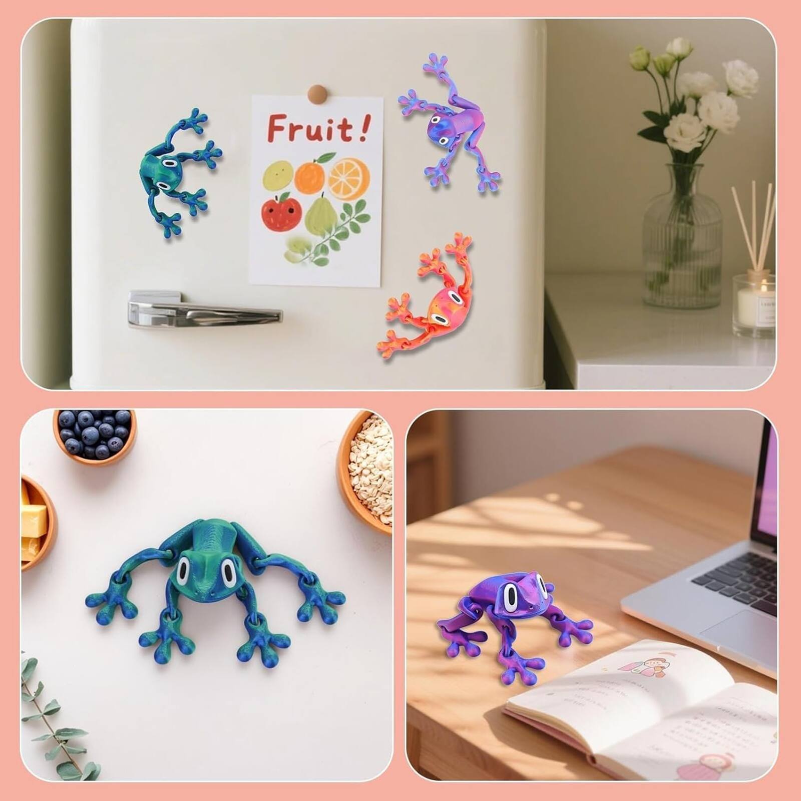 Back. MITAOSLIM - 4pcs 3D Printed Magnetic Frog Realistic Jointed Jumping Frogs Model, Home Office Decor - multicolour.