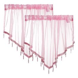 Unique Bargains - 2pcs Window Valance Curtains, 51x24 Inch, Beaded Triangle, Light Filtering Sheer for Bedroom Bathroom Living Room - Light Pink