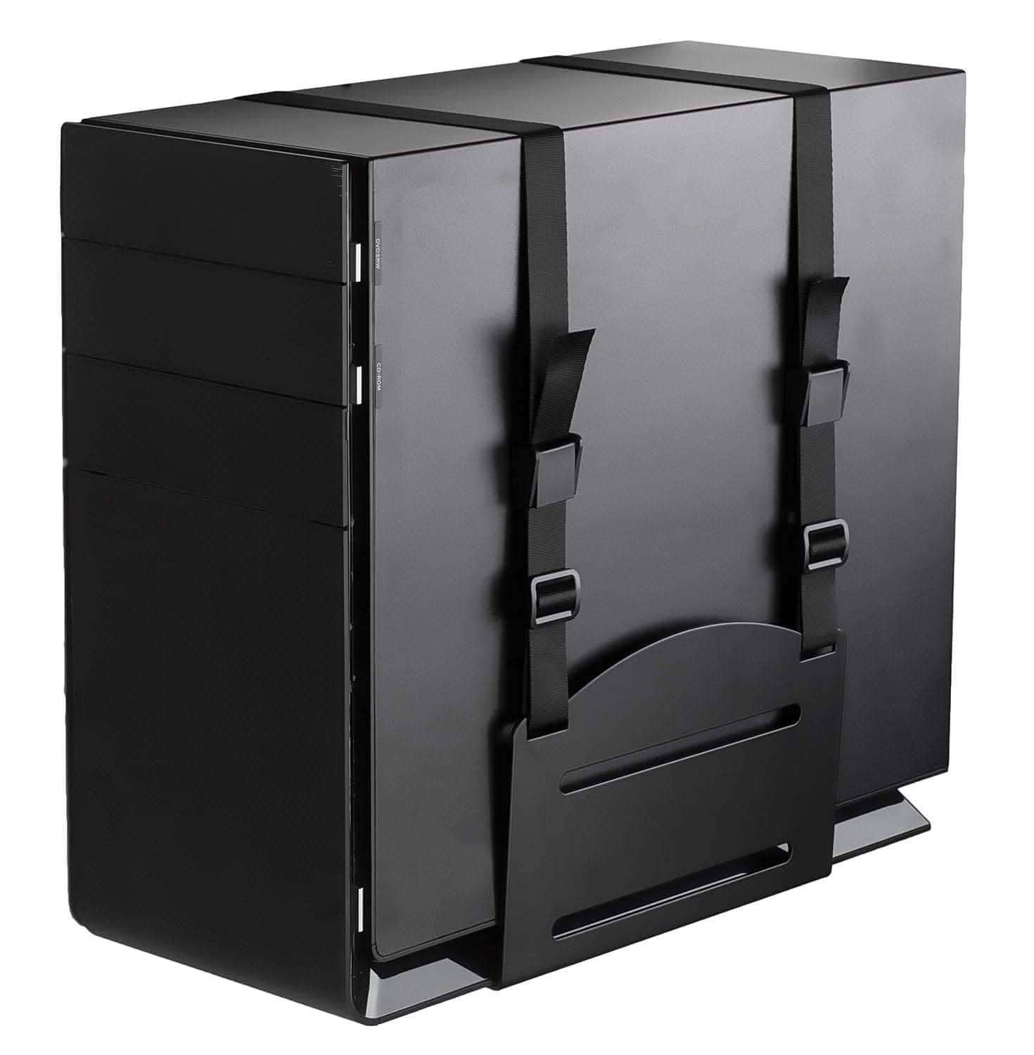 Mount-It! - Heavy-Duty Adjustable Wall Mount CPU Holder Bracket with Secure Straps Fits Most Towers - Black