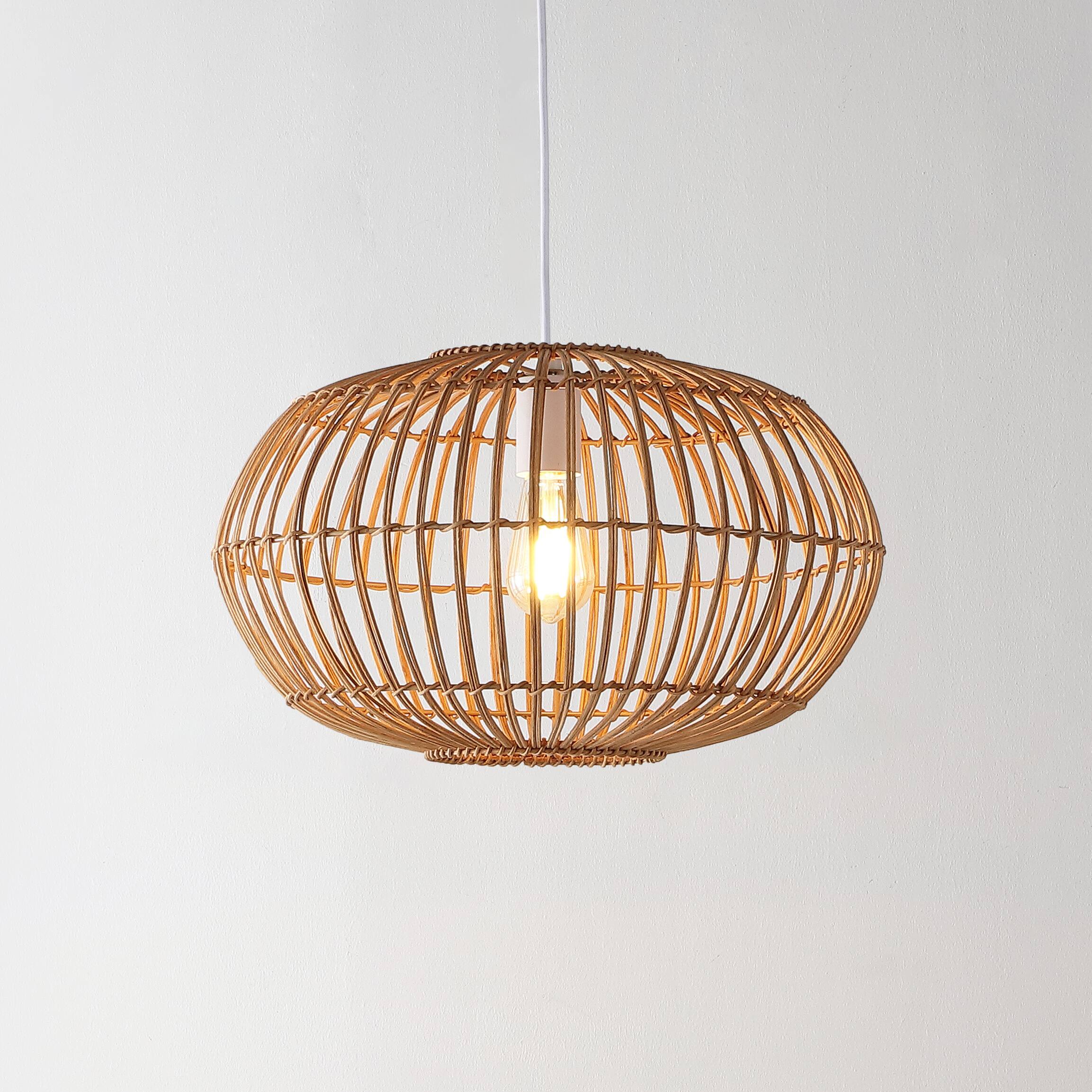 Alt View 1. Jonathan Y - Leo 17.5" 1-Light Farmhouse Coastal Rattan 180" Cord Plug-In or Hardwired LED Pendant, Brown - Brown.