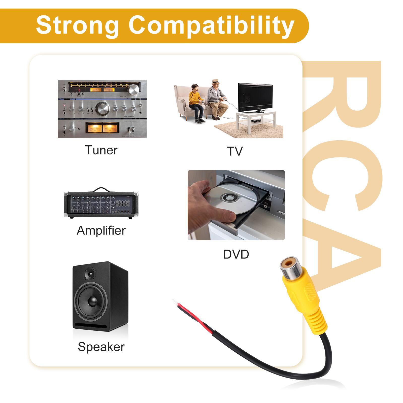 Strong Compatibility  
- Tuner  
- TV  
- Amplifier  
- DVD  
- Speaker