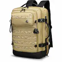 Swissdigital Design - BERG PRO TSA-Friendly Backpack With USB Charging Port RFID Protection and Fits Up to 17″ Laptop - Khaki - Front_Zoom