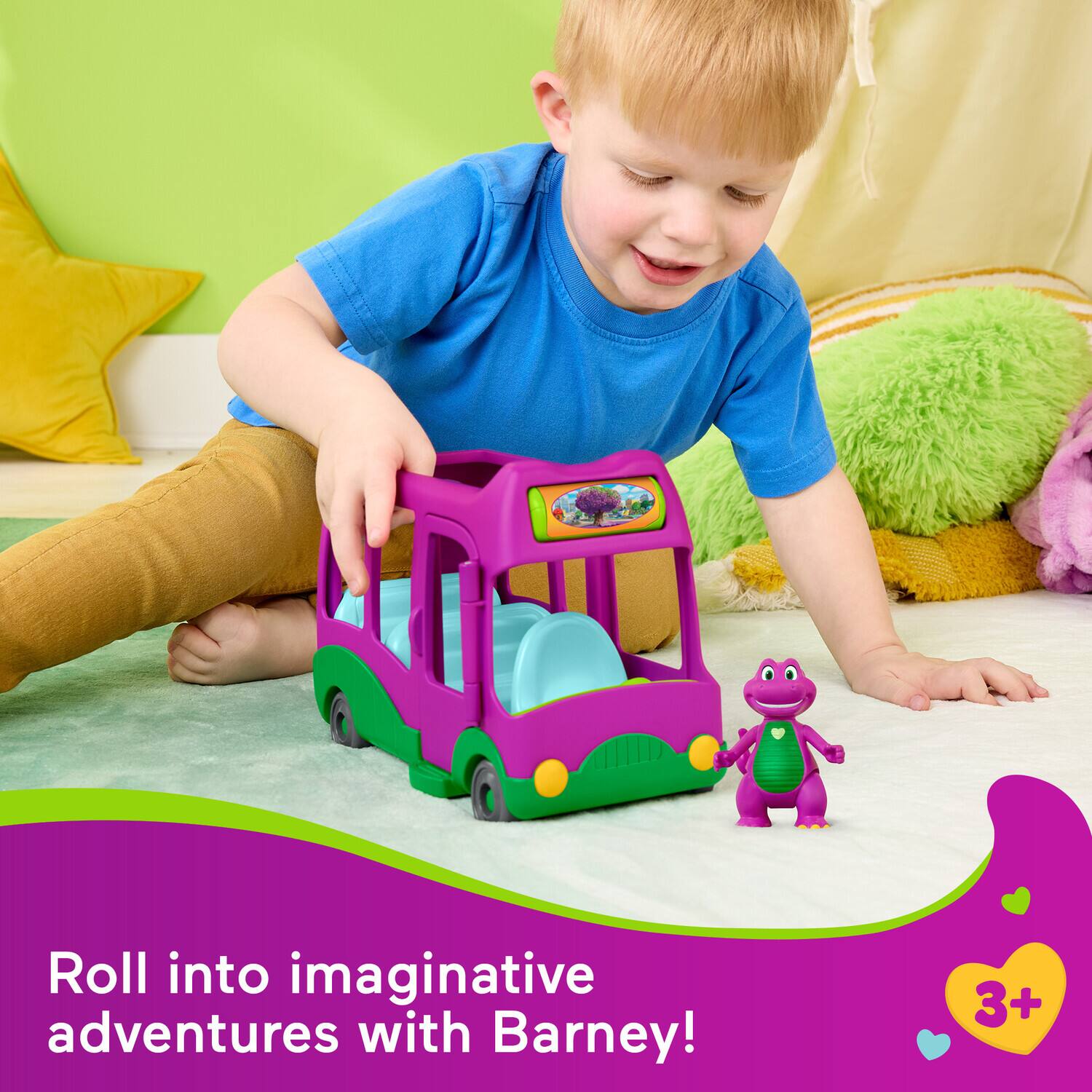 Roll into imaginative adventures with Barney! 3+
