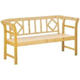 Outsunny - Wooden Patio Bench, Outdoor Garden Bench with Backrest and Armrests, 3 Person Porch Bench - Natural Wood