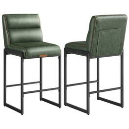 Songmics Home - Bar Stools Set of 2, Counter Height Stools with Backs, 26.4-Inch Barstools Chairs, Synthetic Leather with Stitching - Forest