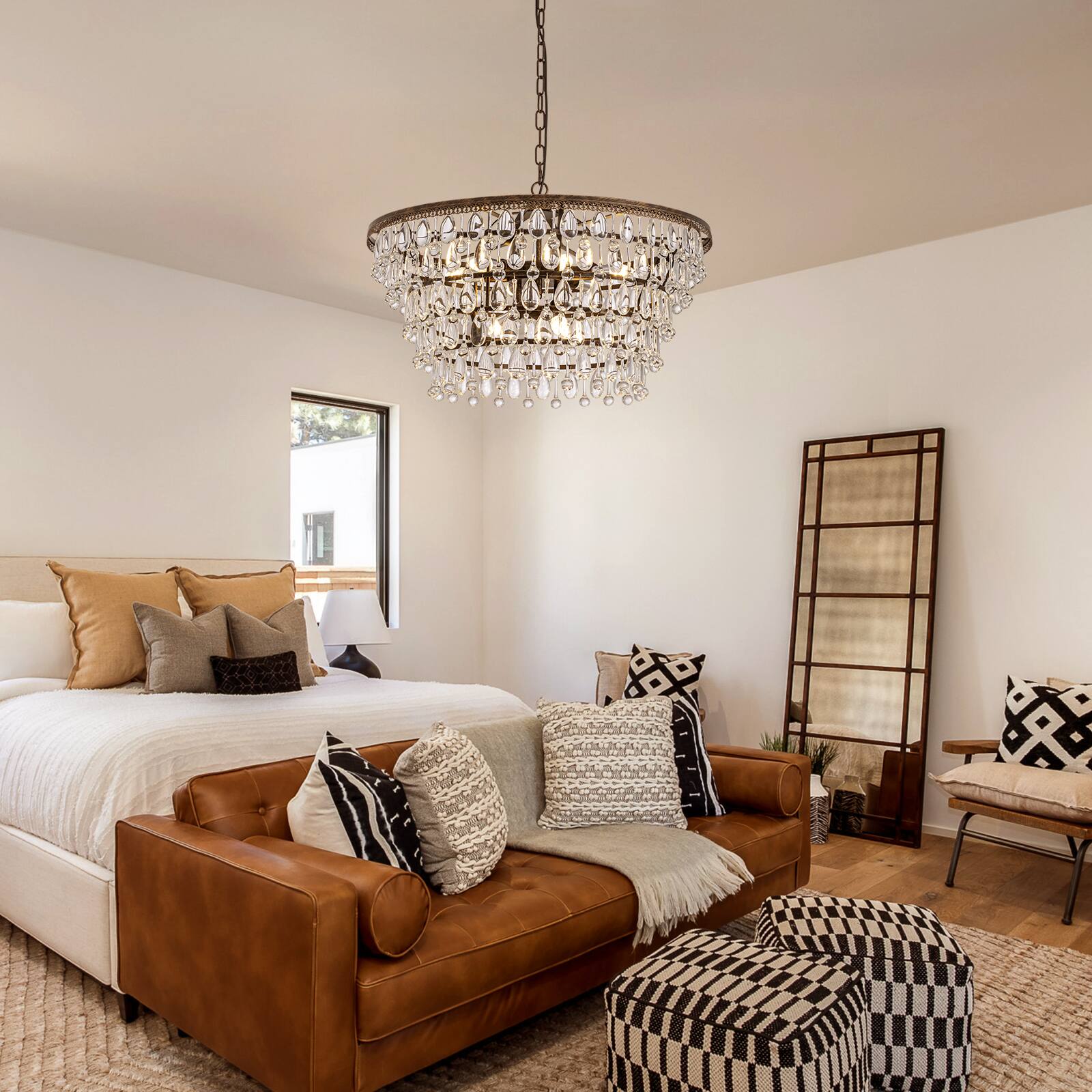 Alt View 1. Siljoy - 28-Inch 9-Light Vintage Antique Bronze Crystal Chandelier with Adjustable Chain for Dining Room, Foyer, and Bedroom - Black.