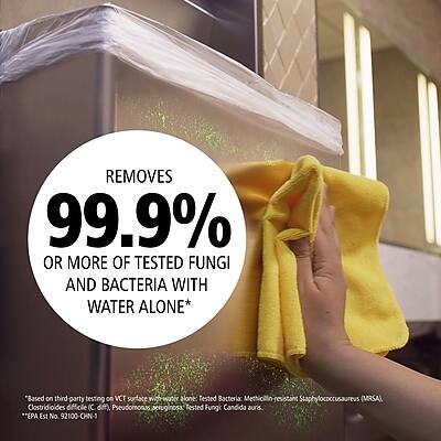 REMOVES 99.9% OR MORE OF TESTED FUNGI AND BACTERIA WITH WATER ALONE*

*Based on third party testing on VCT surface with a one-time use. Tested Bacteria: Clostridioides difficile (C. diff), Pseudomonas aeruginosa. Tested Fungus: Candida auris. EPA Est No. 92100-C (MRSA).