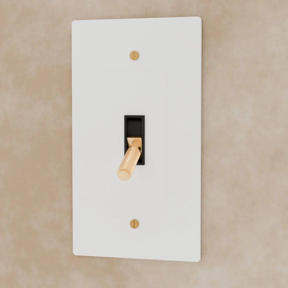 Angle. Siljoy - White with Brass Toggle Switch (3 Gang) - WHITE.