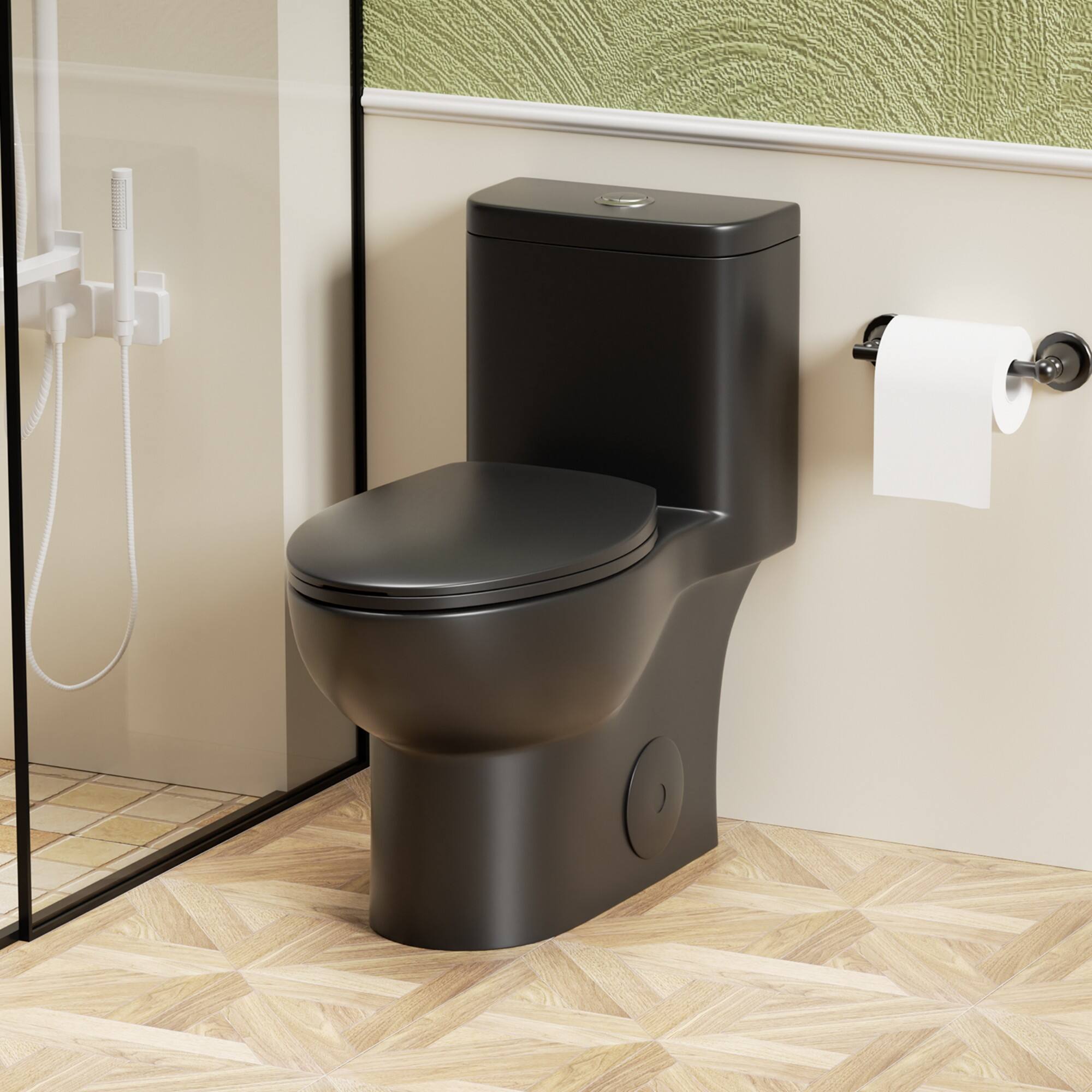 Front. Ecooso - One-Piece ADA Height Toilet 1.1/1.6 GPF Dual Flush MAP 1000g, Rimless Bowl, 12" Rough-In - Matte Black.