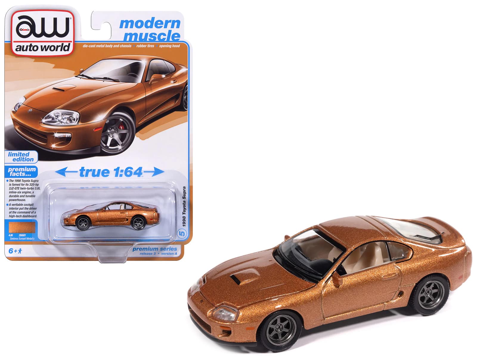 "Autoworld - 1998 Toyota Supra Sedona Sunset Bronze Metallic ""Modern Muscle"" Series 1/64 Diecast Model Car by Auto World" price history on PriceWatchPro