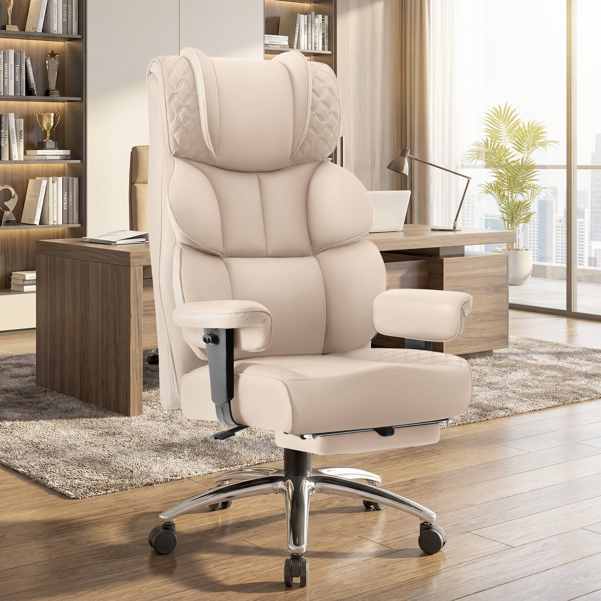 Alt View 4. KERDOM - Large PU Leather Office Chair with Footrest, Ergonomic Wide Seat Comfy Executive High Back Reclining Desk Gaming Chair - White.