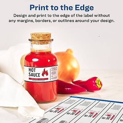 Print to the Edge  
Design and print to the edge of the label without any margins, borders, or outlines around your design.

HOT SAUCE  
No.1  
VE00