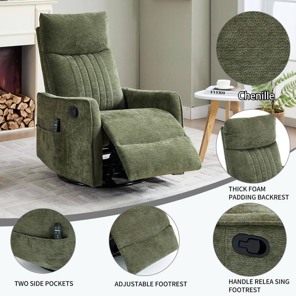Sure, here is the corrected and grouped text from the image:

- **Chenille**
- **THICK FOAM PADDING BACKREST**
- **TWO SIDE POCKETS**
- **ADJUSTABLE FOOTREST**
- **HANDLE RELEASE FOOTREST**