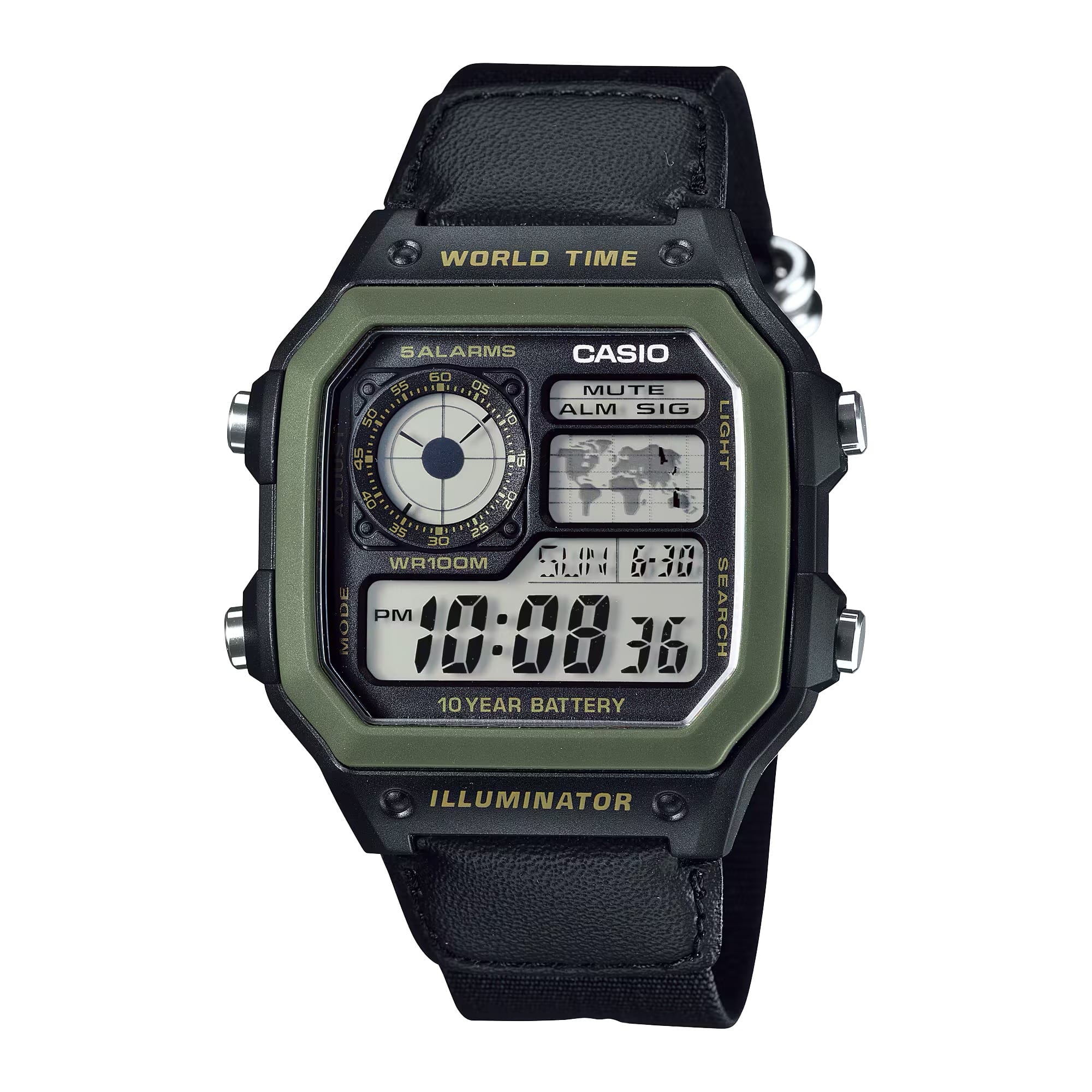 Casio - Men’s Digital Green Cloth Strap Watch - AE-1200WHB-1BV - Black