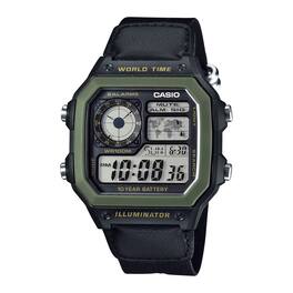 Casio - Men’s Digital Green Cloth Strap Watch - AE-1200WHB-1BV - Black