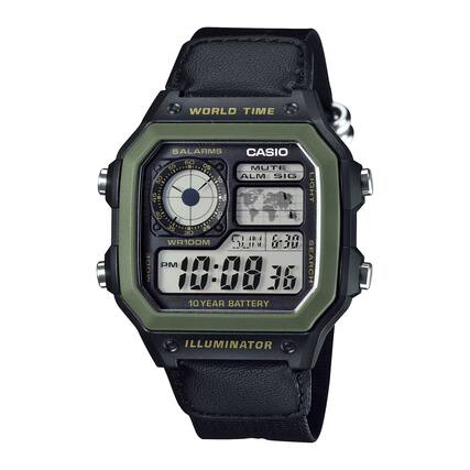 WORLD TIME
CASIO
SALARMS
MUTE ALM SIG
LIGHT
SEARCH
WR100M
10 YEAR BATTERY
ILLUMINATOR
MODE
PM 10:08 36
6-30