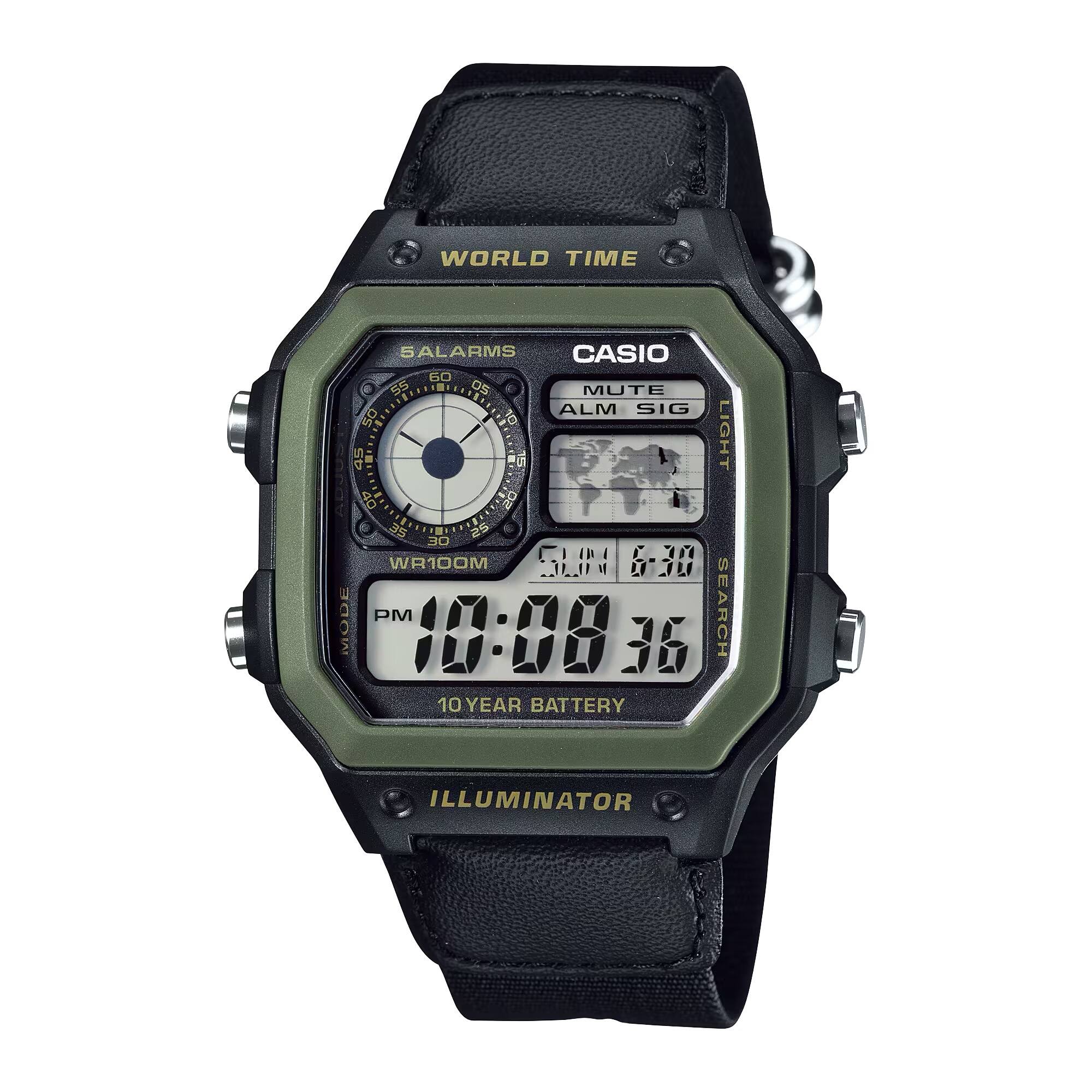 WORLD TIME  
CASIO  
SALARMS  
MUTE ALM SIG  
LIGHT  
SEARCH  
WR100M  
10 YEAR BATTERY  
ILLUMINATOR  
MODE  
PM 10:08 36  
6-30