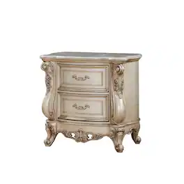 Manhattan Lane - 2 Drawer Nightstand With Raised Scrolled Floral Moulding - White