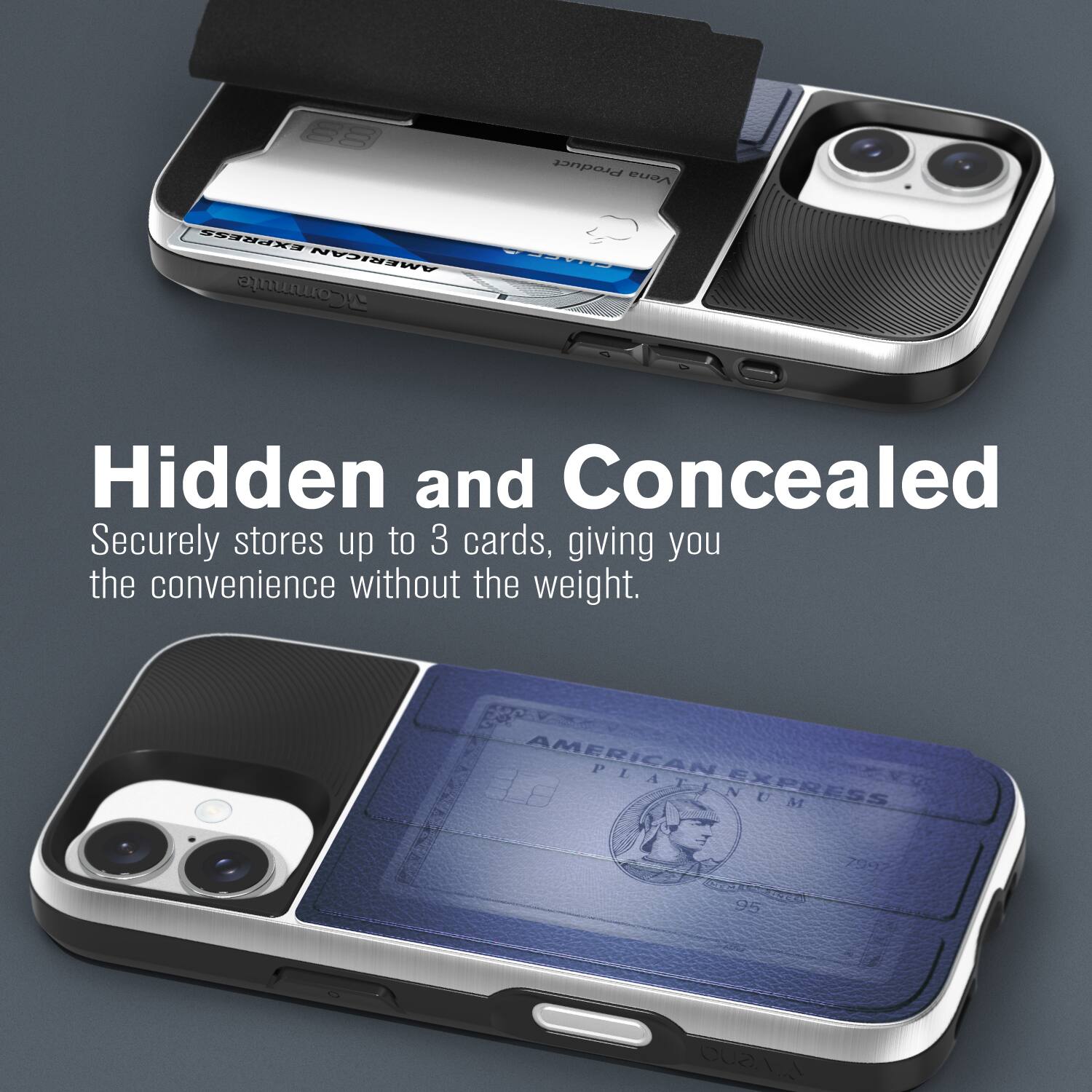 Hidden and Concealed  
Secures up to 3 cards, giving you the convenience without the weight.