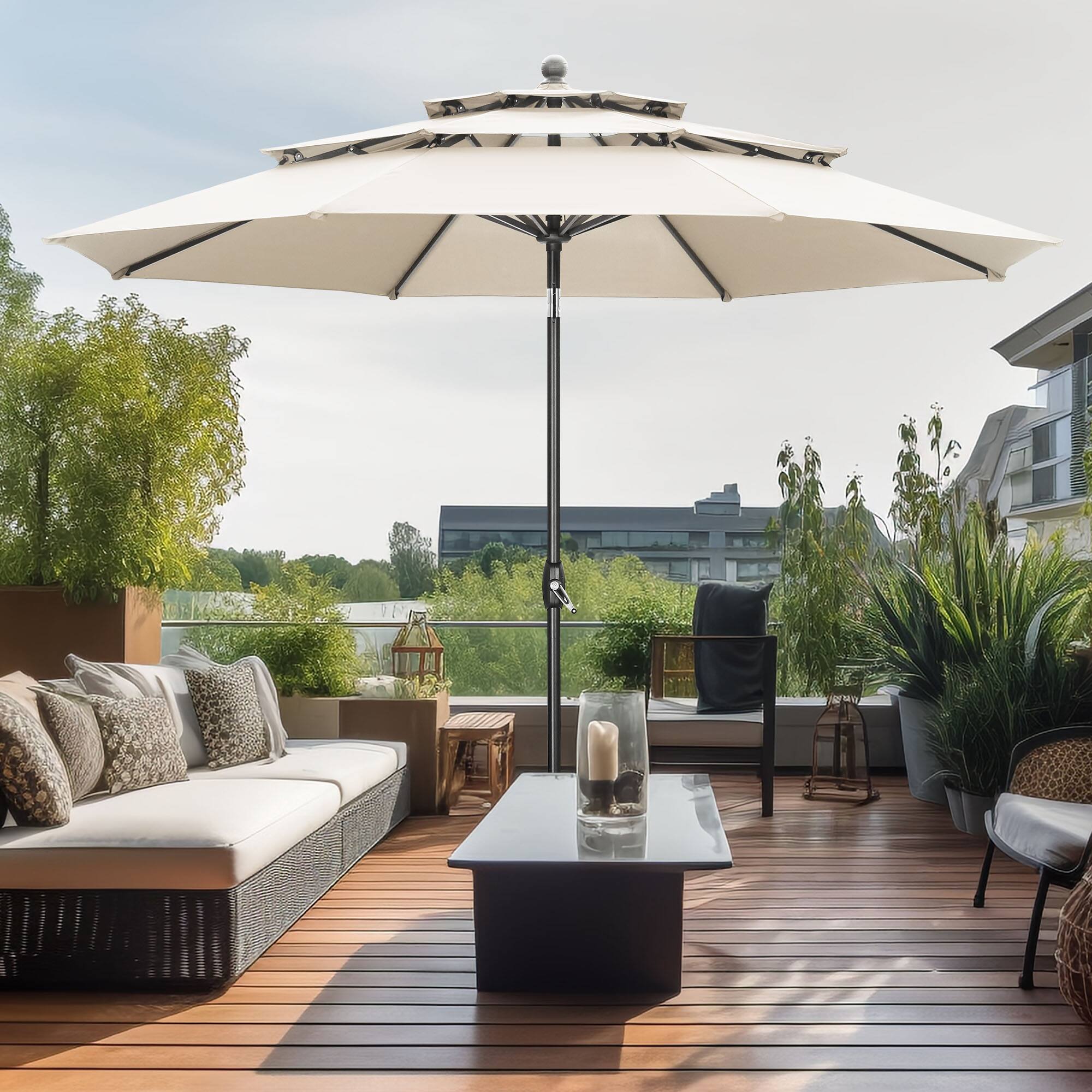 Back. Ainfox - Ainfox 10FT 3 tier vented Patio Umbrella Outdoor Table Umbrella - White.