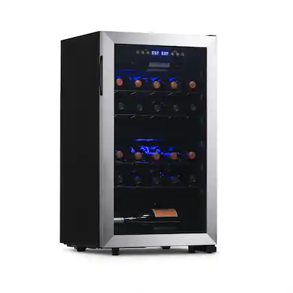 Front. NewAir - Freestanding 28 Bottle Dual Zone Compressor Wine Fridge with Adjustable Racks and Exterior Digital Thermostat - Stainless Steel.